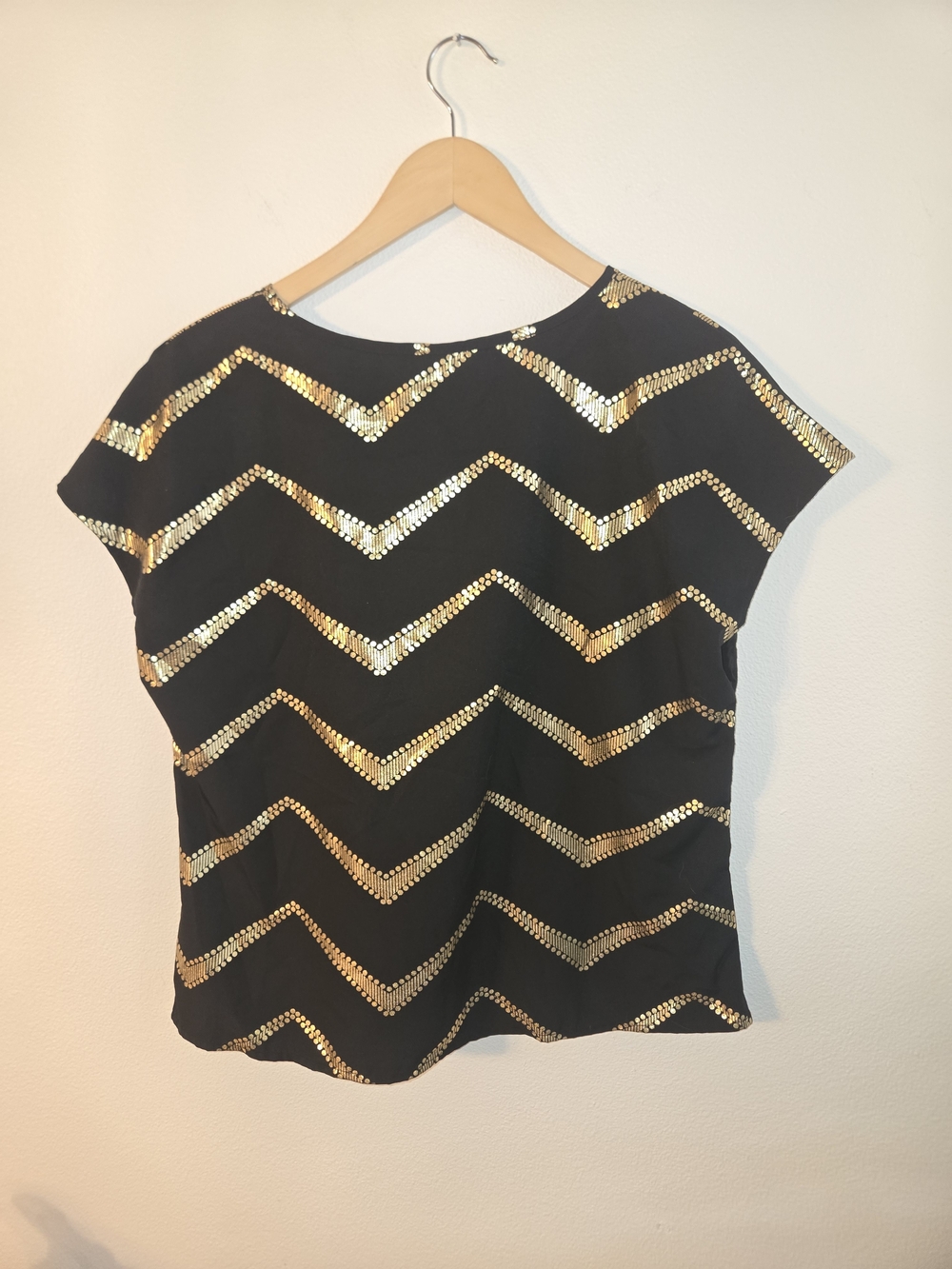 Black and Gold & Blue And Gold Chevron Sequin Tops - Women